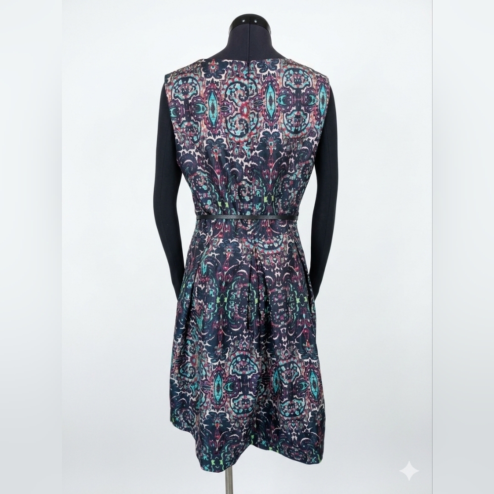 Liz Claiborne Sleeveless Printed Fit-and-Flare Dress in Black, Teal, Purple - Picture 2 of 2